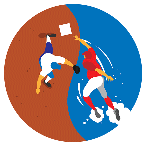 Animation of a baseball player sliding to a base