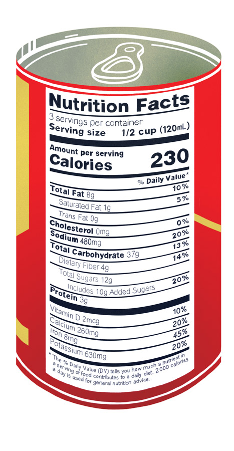 Nutrition label on a can of food