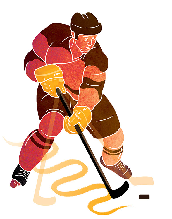 Hockey player with golden hands