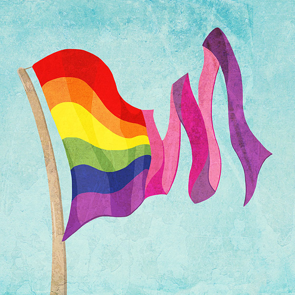 A rainbow pride flag combined with the GLAAD logo