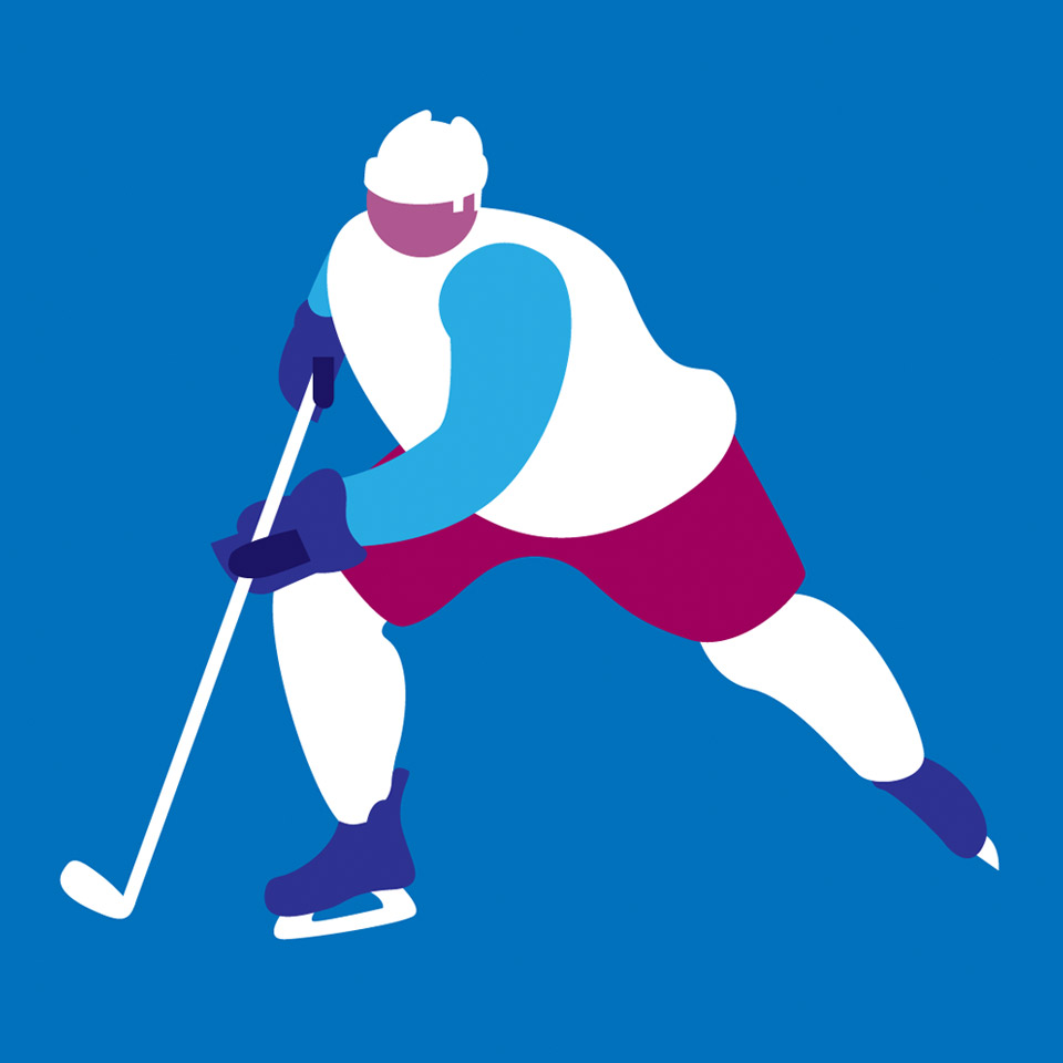 A hockey player skating